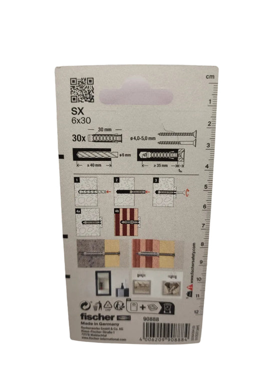 fischer Dübel SX 6x30 Vorratspack (30 Stück) – Universaldübel Spreizdübel Set