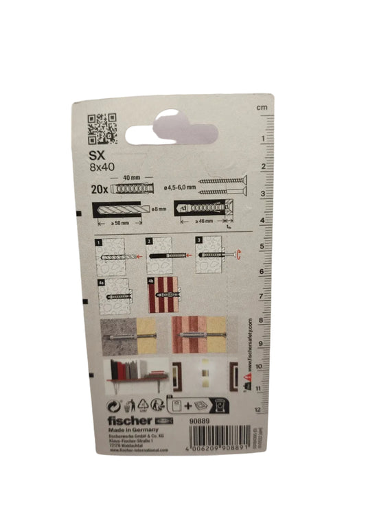 fischer Dübel SX 8x40 Vorratspack (20 Stück) – Universaldübel Spreizdübel 8mm