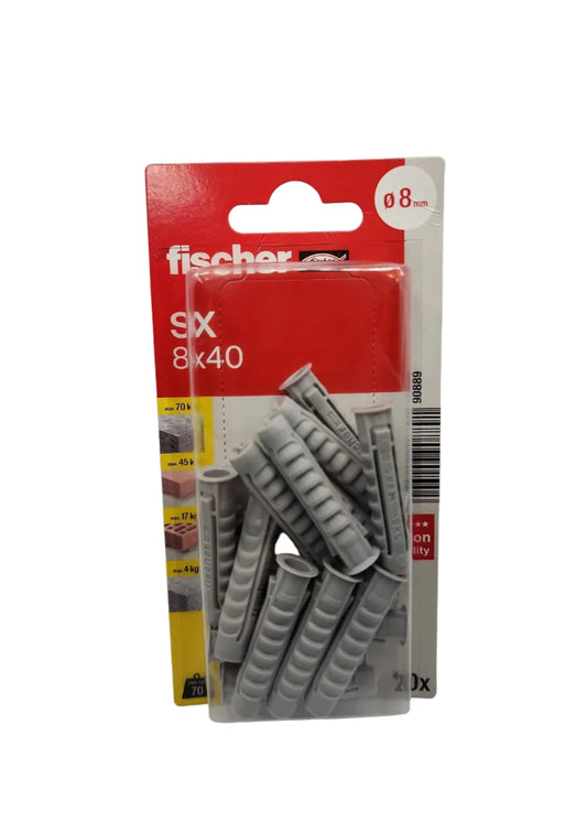 fischer Dübel SX 8x40 Vorratspack (20 Stück) – Universaldübel Spreizdübel 8mm