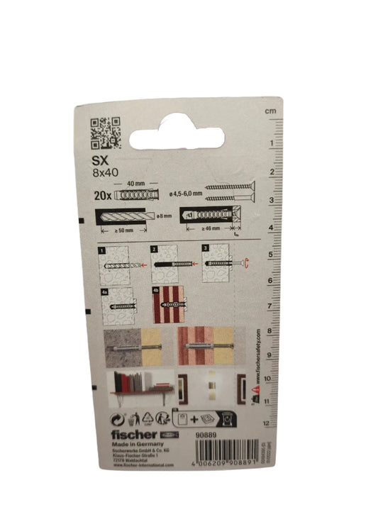 fischer Dübel SX 5x25 S mit Schrauben (20 Stück) – Universaldübel Komplettset