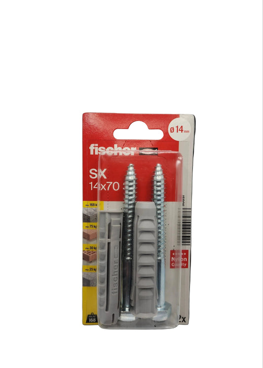 fischer Dübel SX 14x70 S mit Schrauben (2 Stück) – Schwerlast XL Spreizdübel Set