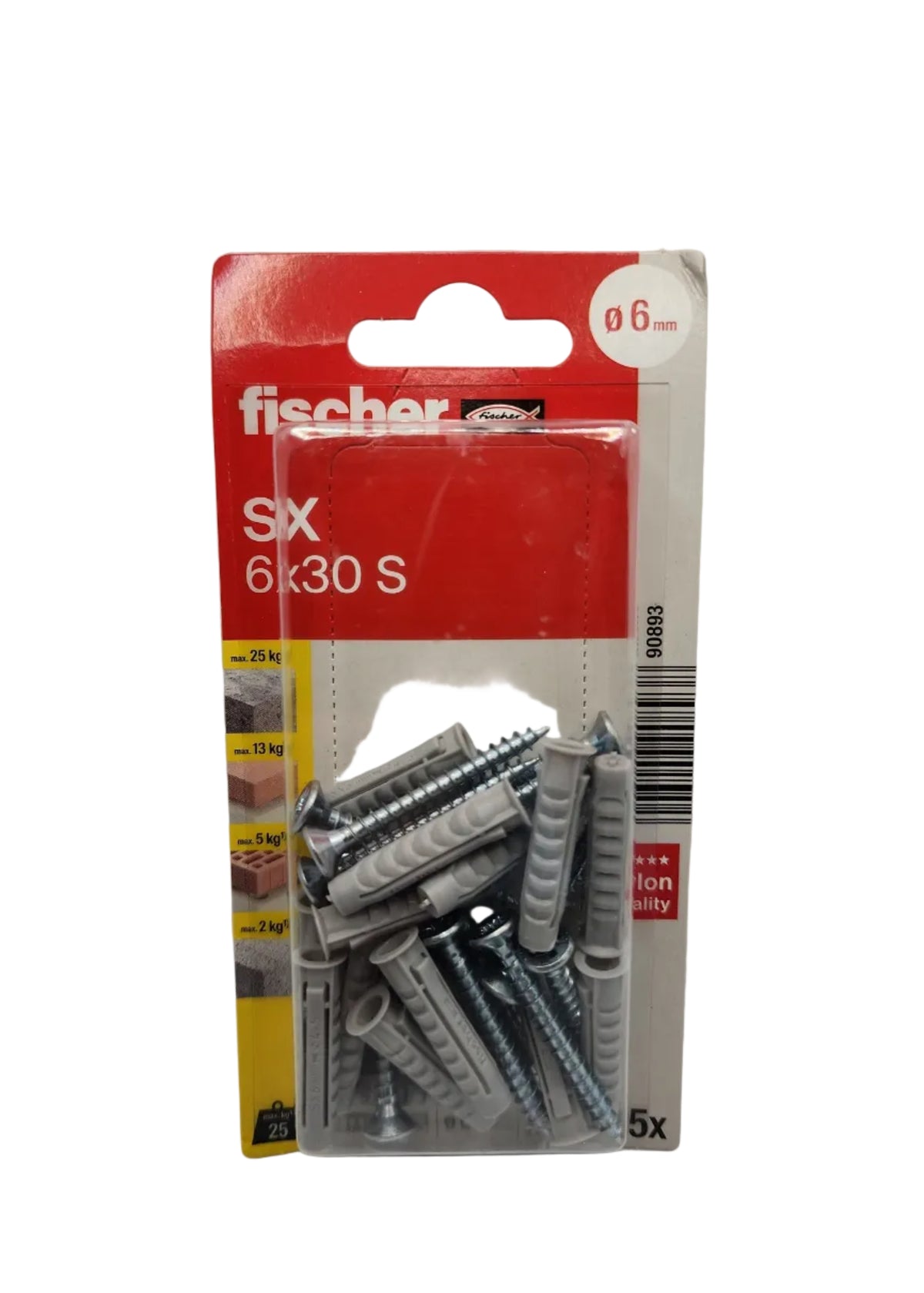 fischer Dübel SX 6x30 S mit Schrauben (15 Stück) – Universaldübel Komplettset