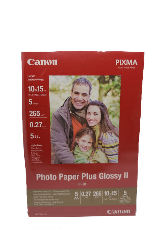 Canon Photo Paper Plus Glossy II (10x15 cm, 5 Blatt) – Hochglanz-Fotopapier